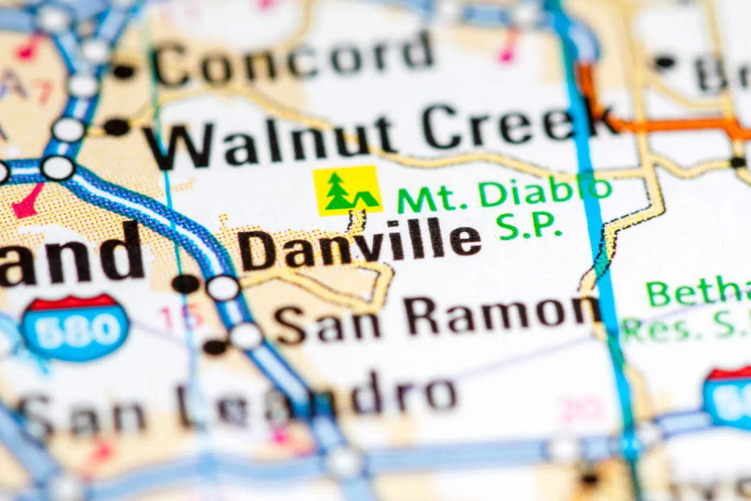 Danville CA on a road map